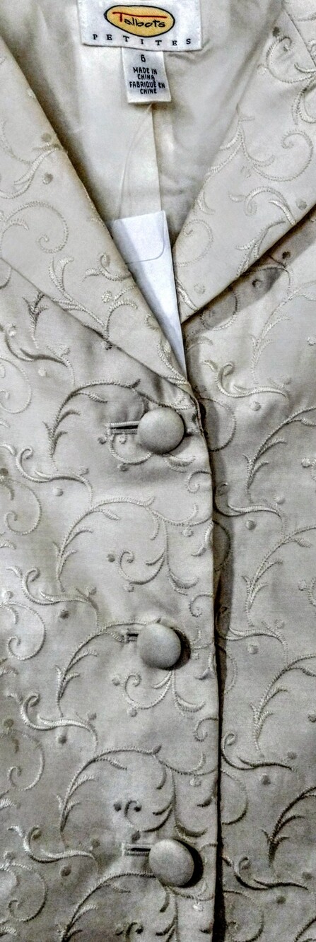 Stunning Pure Silk Damask Embroidered IvoryCream Classic Talbots Lined Jkt Sz 6p